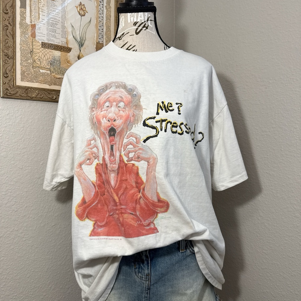 Vintage 90s Mike Scoval Art Single Stitch Graphic White T-Shirt Men’s Size XL